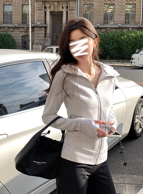 速发灰色连帽款外春秋卫2024新款薄款运动开衫初秋正肩衣套