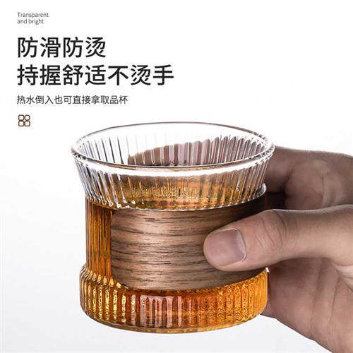 速发茶杯玻璃品茗具竖条纹耐热小组子功夫茶杯套杯喝茶家用水杯