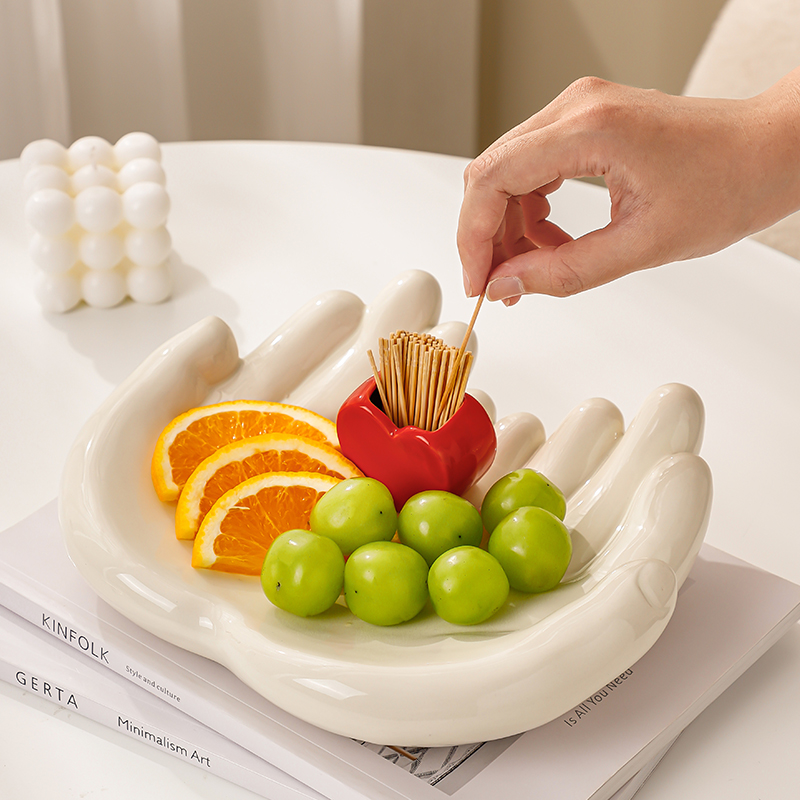 速发客02新款创意手掌陶厅果盘2瓷茶几家用轻奢高档零食盘水果盘