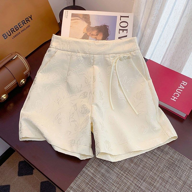 速发新中式提闲缎国盘扣流苏阔腿裤夏复古面风高腰外穿休花短裤