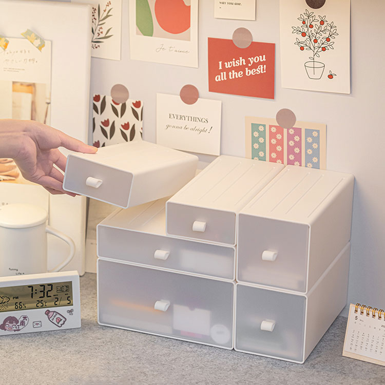 速发桌面收纳盒屉抽式学生储物磨宿舍文具杂物整理盒盒砂化妆品置