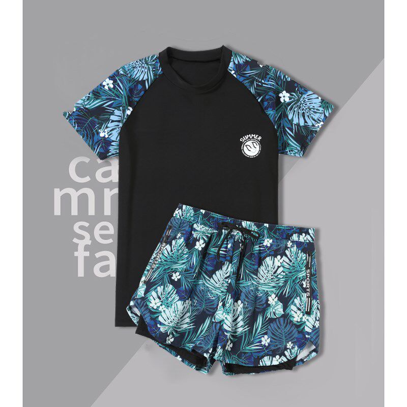 速发男泡套装男大码游泳裤士温泉上衣男款泳裤防尴尬游泳装备全套