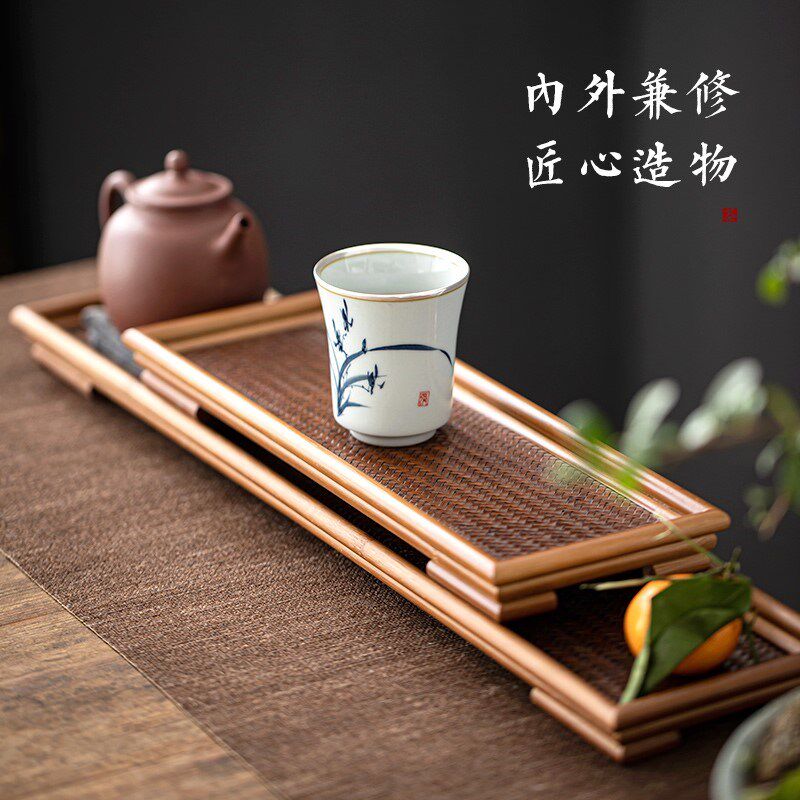 速发手工席面茶杯垫茶盘托盘手工竹编杯托 禅意干泡台晾杯架隔热