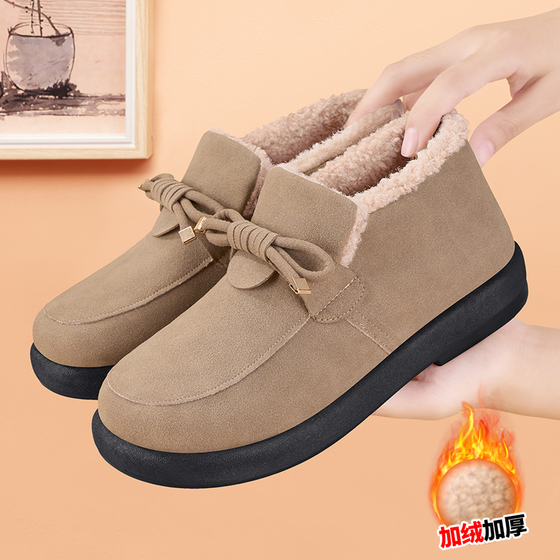 老北京棉鞋加绒外穿一脚蹬雪地靴