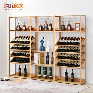 家用酒架酒吧落地酒柜葡萄酒红酒实木收纳展示架置物架酒杯架 欧式