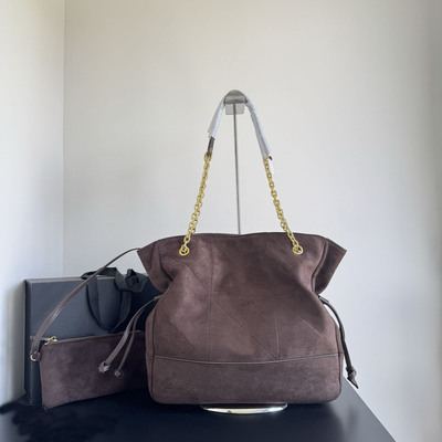 新款时尚百搭福袋水桶包菱格链条包女包磨砂皮抽绳单肩腋下包34cm