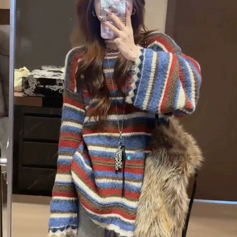 慵懒中长款彩色马海毛毛衣女秋冬韩系高级感外穿内搭喇叭袖针织衫,女装/女士精品,毛衣,淘宝优惠券,粉丝福利购,淘宝优惠卷