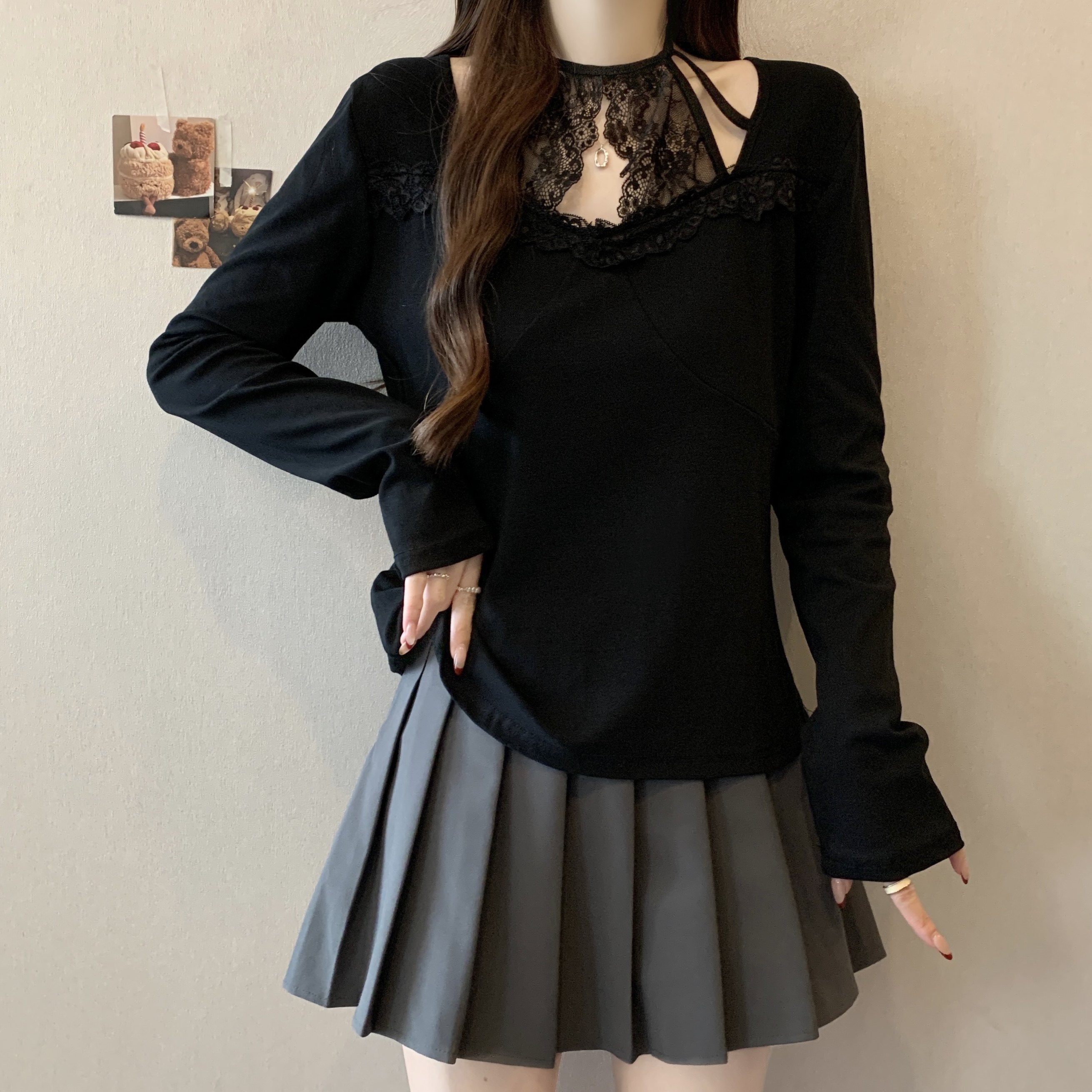 实拍~大码胖mm纯欲风蕾丝挂脖打底衫内搭长袖T恤辣妹显瘦上衣,女装/女士精品,大码内搭,淘宝优惠券,粉丝福利购,淘宝优惠卷