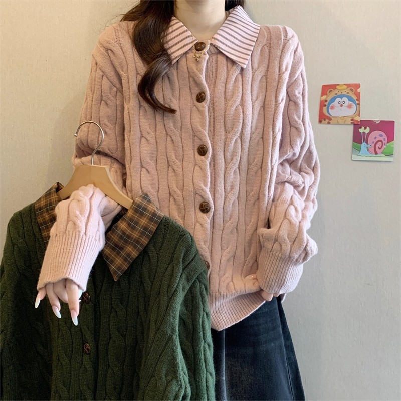 实拍～大码胖MM榄绿拼格子针织毛衣开衫冬季款新款巨好看翻领外套,女装/女士精品,大码内搭,淘宝优惠券,粉丝福利购,淘宝优惠卷