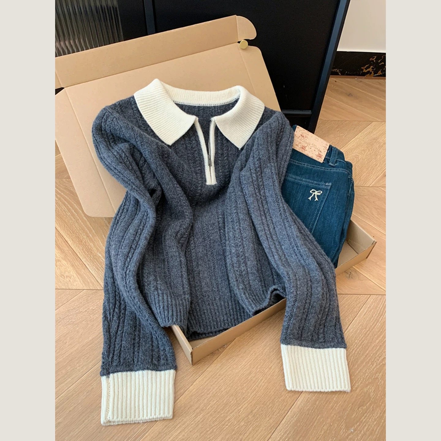 韩版复古宽松polo翻领毛衣女秋冬气质简约宽松显瘦软糯短款针织衫,女装/女士精品,大码内搭,淘宝优惠券,粉丝福利购,淘宝优惠卷