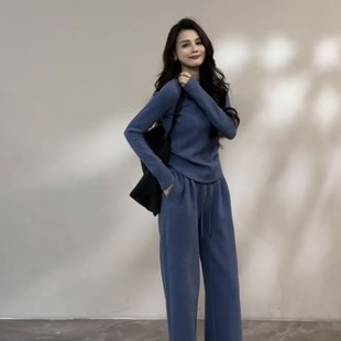 绵羊毛显瘦通勤百搭简约休闲套装 慵懒时尚 新款 大婷婷冬季