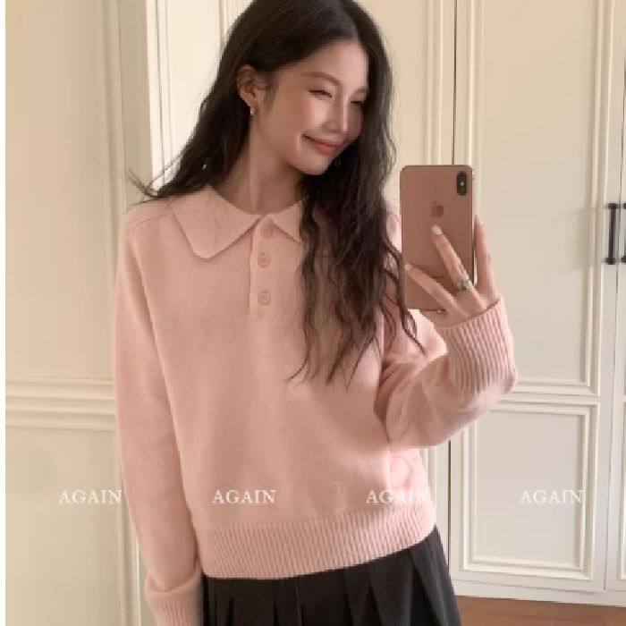 已出货 粉色学院风polo领宽松毛衣女2025冬,女装/女士精品,毛针织衫,淘宝优惠券,粉丝福利购,淘宝优惠卷