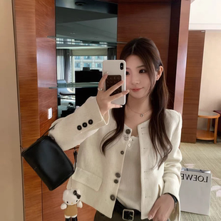 FCY studio白色无领休闲香风外套女2025秋季精致感短外套夹克