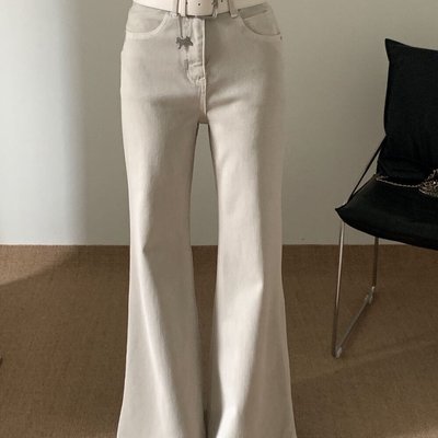 DIMO春款小众洋气奶茶色高腰韩版不贴腿筒喇裤牛仔裤8608