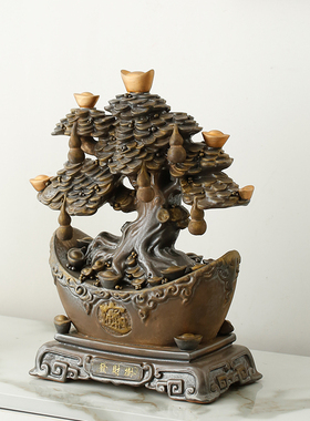 极速陶瓷发财树h聚宝盆招财摆件办公室桌面客厅橱柜装饰品店铺开