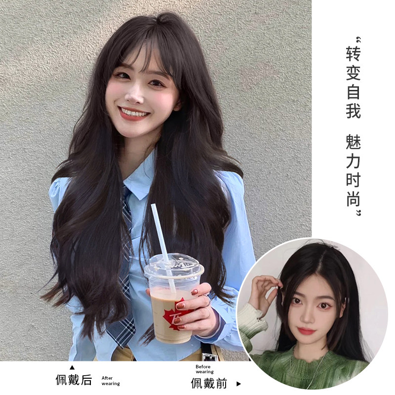 新品美宿假发女长发自然全头套女大波浪蕾丝假发长V卷发仿真人发