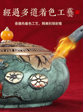 新品黄铜青莲花目香炉家用室x内熏香炉佛堂供佛用品摆件创意复古
