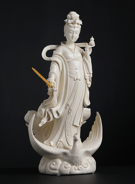 新品《九天玄女像》仿古瓷u省级大师周金田陶瓷九天娘娘元君摆件