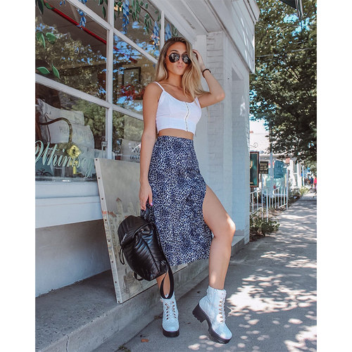 极速Sexy Leopard Printr Summer Skirt Women Split High Waist