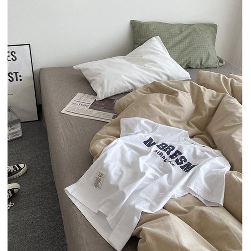 极速挪威森林/阿美咔叽复古水洗棉素色床K单四件套全棉床笠被套三