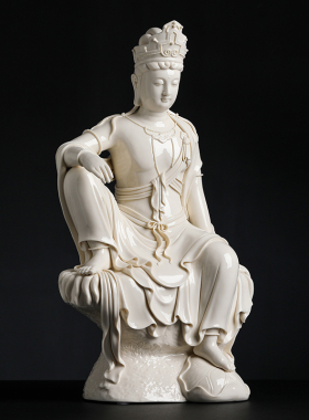 新品《自在观音 仿古瓷》省级大师E周金田观世音菩萨像陶瓷摆件