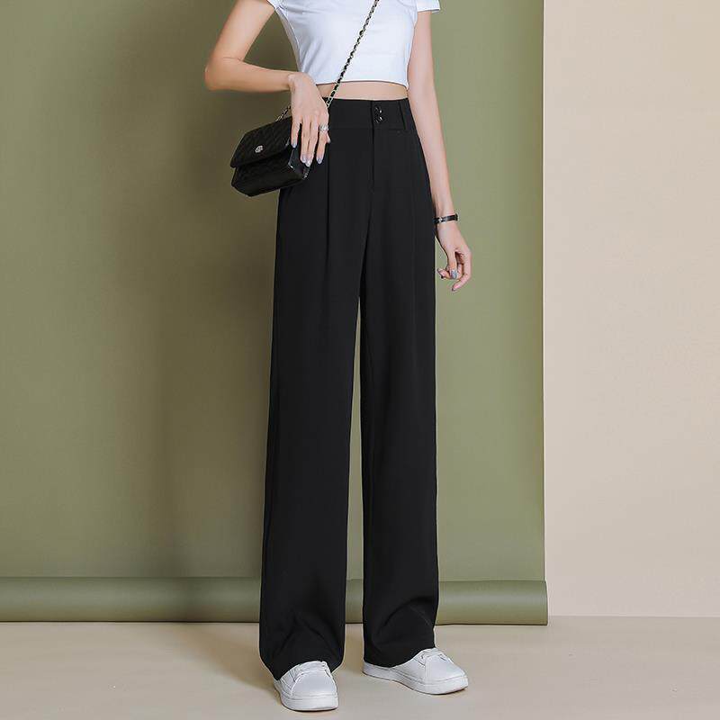 黑色西装裤女春秋裤子2025新款小个子高级感垂感直筒裤窄版阔腿裤
