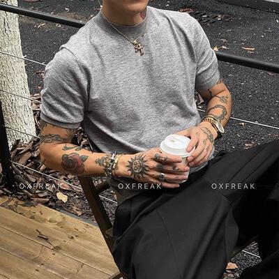 OXFREAK 24FW「老钱风 法尼澳绒」弹性正肩短袖t恤男秋冬打底衫