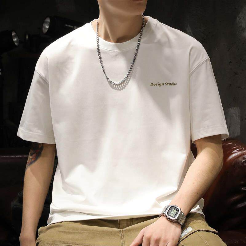 美式重磅短袖t恤男夏季潮牌2025新款纯棉宽松白色圆领打底衫体恤