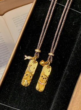 沙金月亮猫咪小金条吊坠项链配饰女小众轻奢感毛衣链长款秋冬