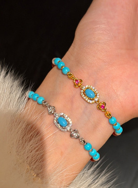 绿松石红玛瑙手链串珠轻奢感手串女生小众新中式花朵锆石手饰