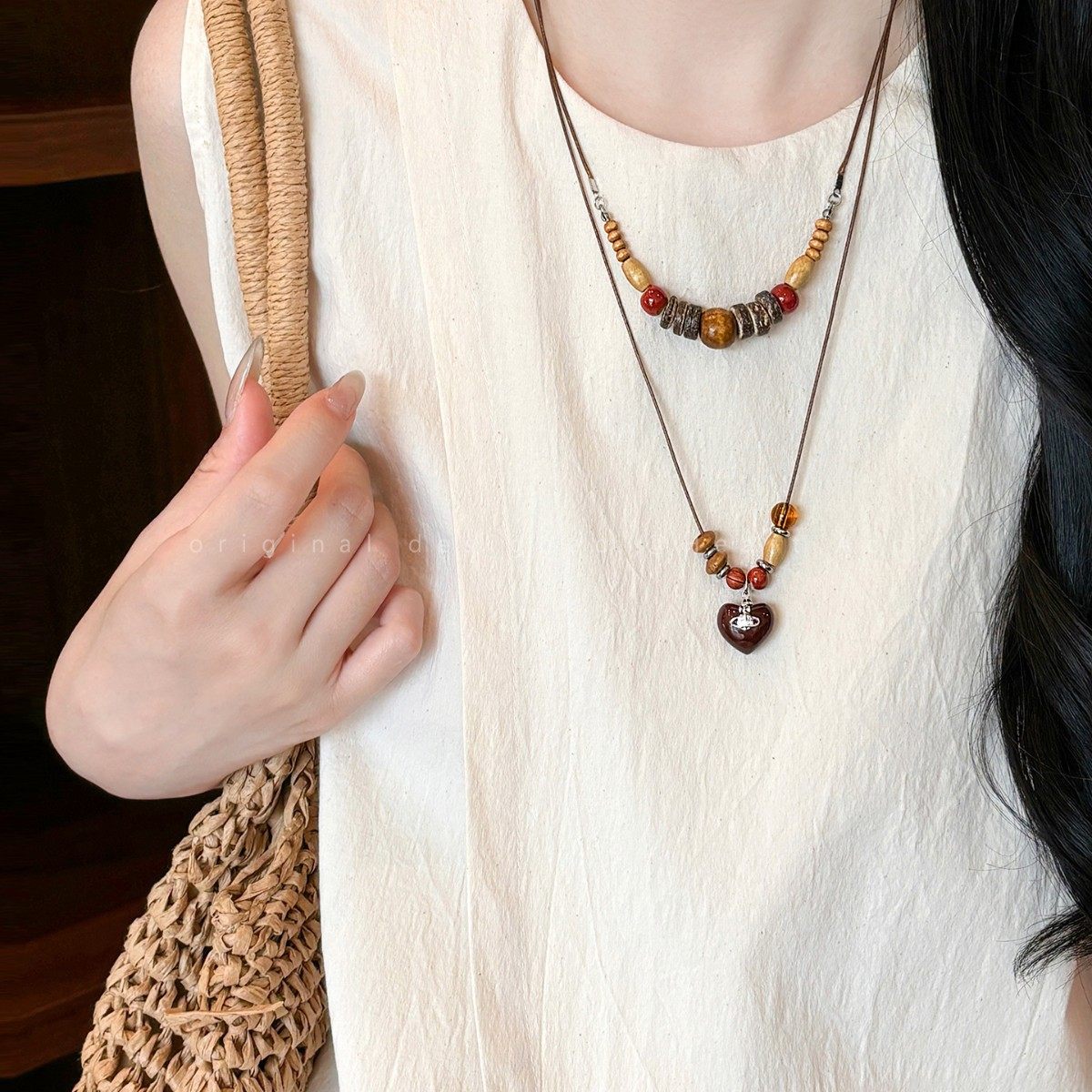 复古木质串珠吊坠项链女小众设计感民族风配饰时尚长款百搭毛衣链,饰品/流行首饰/时尚饰品新,项链,淘宝优惠券,粉丝福利购,淘宝优惠卷