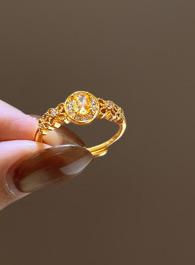 金色微镶蝴蝶结圆盘戒指女秋冬设计感轻奢食指环小众感配饰品