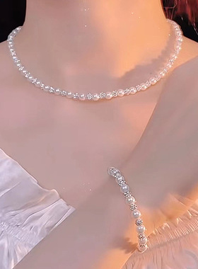 s925纯银璀璨星河球珍珠项链女百搭感串珠锁骨链颈链饰品