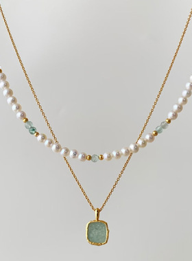 天然石叠戴珍珠项链配饰女轻奢小众锁骨链高级感串珠吊坠颈链饰品