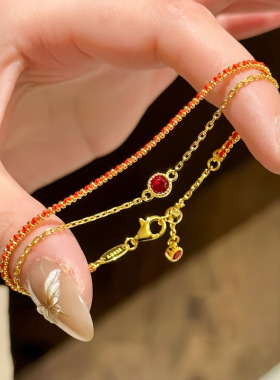 红色闪钻双层编织红绳手链轻奢感手绳女新中式本命年马年手饰