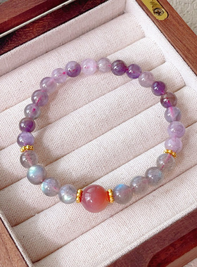 紫钛幽灵水晶串珠月光石盐源玛瑙手链小众新款手串感国风闺蜜