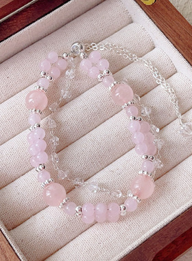 小清新天然粉晶手链招桃花粉色串珠手串甜美气质闺蜜礼物手饰