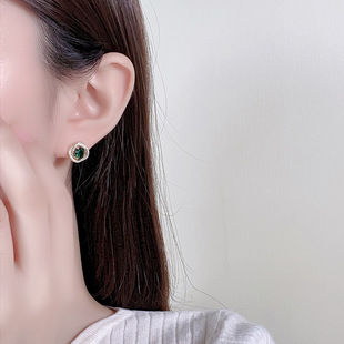 轻奢螺旋几何三角纳米锆石耳钉时尚气质耳饰925纯银针耳环高级感