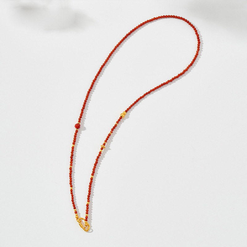 链南红玛瑙项链女配饰长款毛衣链秋冬轻奢感小马吊坠饰品百搭项链