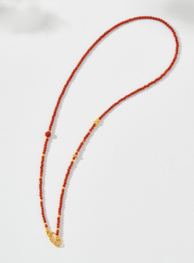 链南红玛瑙项链女配饰长款毛衣链秋冬轻奢感小马吊坠饰品