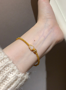 镀真金古法沙金新中式复古白玉葫芦手链女感手串小众串珠手饰