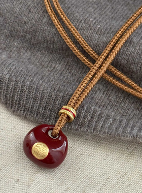 红色滴油珐琅胖福袋吊坠项链女配饰毛衣链长款秋冬轻奢感饰品