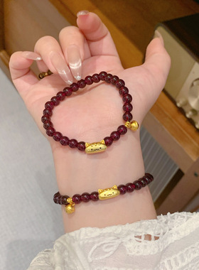 小红书爆款石榴石手串女法棍猫串珠手链轻奢感小众本命年手饰