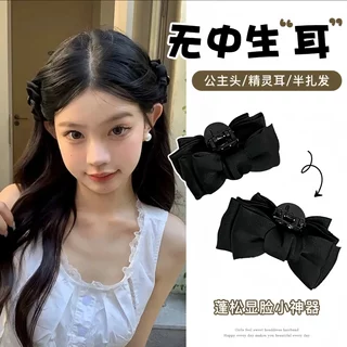 精灵耳蝴蝶结公主头小抓夹两侧前额刘海夹珍珠气质甜美发夹夹子女