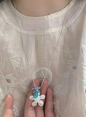 时夏 猫眼花朵锆石项链韩系清新夏日百搭日常毛衣链