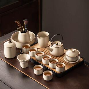 家用高档中式 米黄汝窑茶具套装 陶瓷茶壶防烫盖碗功夫茶杯茶盘整套