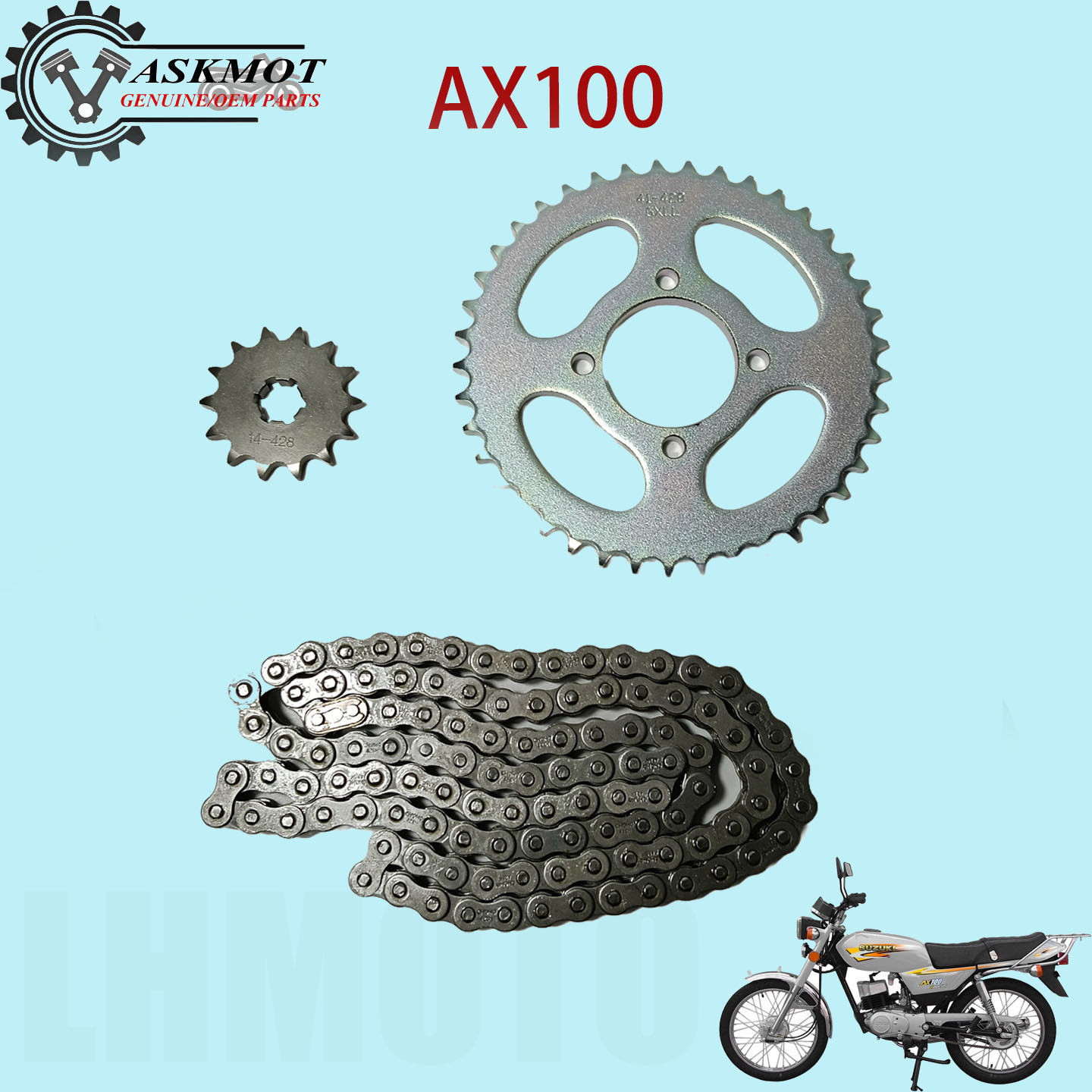 摩托车链条链轮大小链轮41-428,14-428,428H-112L适用铃木AX100