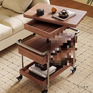 实木移动茶桌可升降茶几折叠沙发边几储物小推车带轮客厅旋转变形