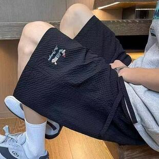 百搭宽松情侣休闲裤 休闲刺绣五分裤 腊肠狗多巴胺泡泡纱短裤 夏季