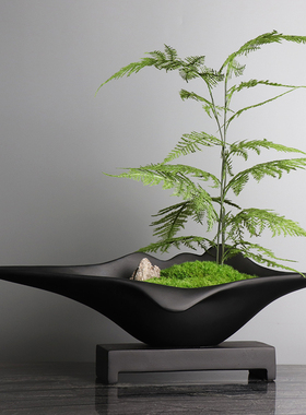 极速新中式船型陶瓷盆苔藓u绿植室内造景盆栽办公室摆件植物盆景